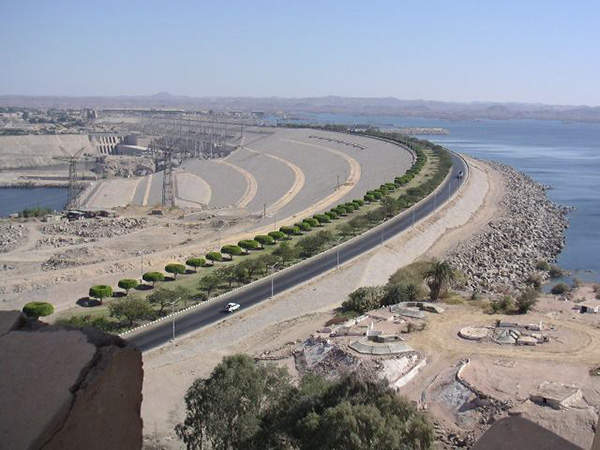 Aswan High Dam is a rock-fill dam located at the northern border between Egypt and Sudan. Image courtesy of Hajor.