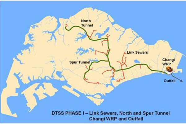 Phase I of the DTSS is comprised of north and spur tunnels and associated link sewers connected to the Changi WRP.
