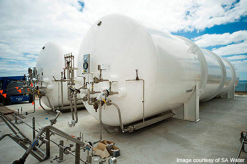 Two of the three carbon dioxide (CO2) storage vessels.