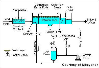Schematic of a DAF unit. This treatment system was chosen for its ability to deal with the algal loads which periodically affect the source waters.