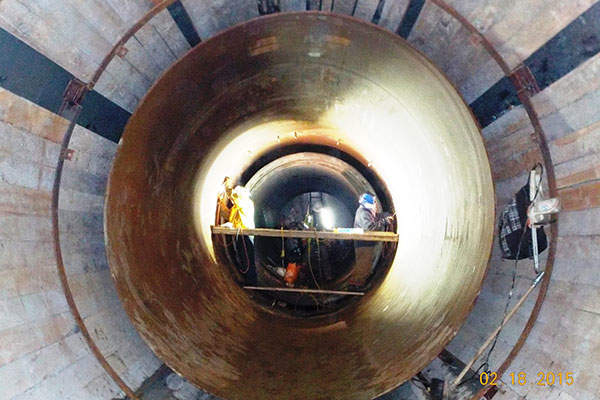 Steel liner and concrete pipe being installed within the tunnel under contract one.  Photo courtesy of Peel Region, Canada.
