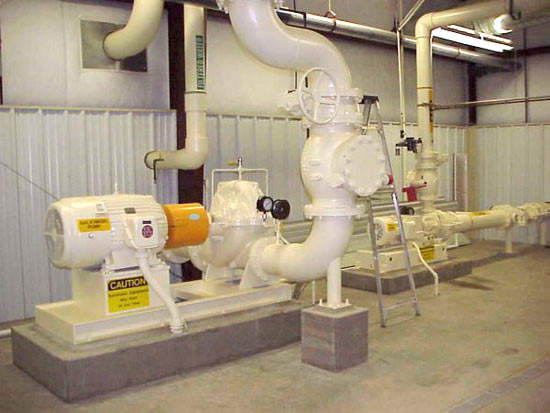 Backwash and raw water feed pumps at the Cholla water treatment facility.