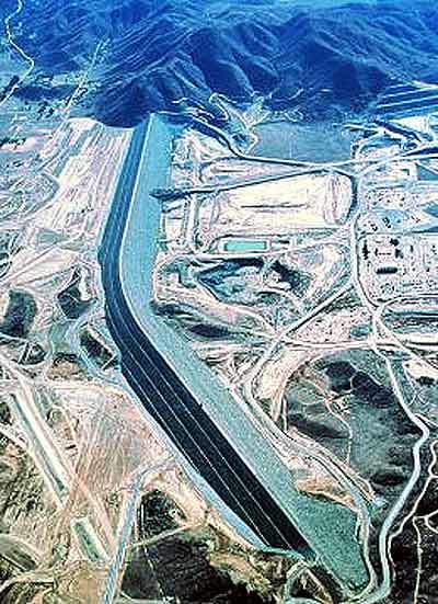 The East Dam of the Eastside Reservoir project, also known as Diamond Valley Lake.
