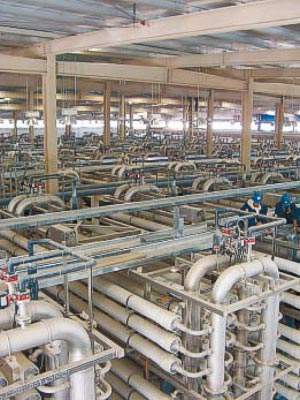 The reverse osmosis facility - 42 skids, each comprising 72 pressure vessels containing seven membrane modules apiece.