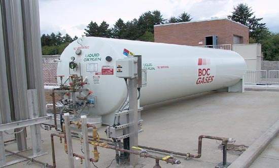 Liquid oxygen is used to generate the ozone; it is evaporated into gas and then converted on-site to ozone.