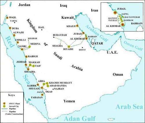 The Saline Water Conversion Corporation (SWCC) has several water treatment plants across Saudi Arabia.