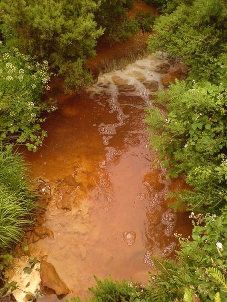 A stream in the town of Amlwch, Anglesey which is contaminated by acid mine drainage